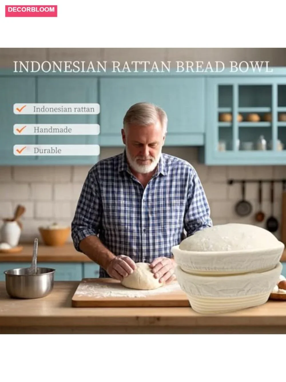 Bread Proofing Basket Set - 2 Oval Banneton Baskets with Linen Liners for